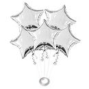 AMFIN® (Pack of 5) 18 Inch Silver Star Shaped Foil Balloon With Ribbon/Star Shape Balloons for Decoration/Birthday Balloons for Decoration - Silver