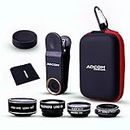 Adcom 5 in 1 Mobile Phone Camera Lens Kit - Compatible with All iPhone & Android Smartphones (Black)