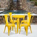 Flash Furniture Commercial Grade 30" Round Metal Indoor-Outdoor Table Set w/ 4 Cafe Chairs Wood in Black/Yellow | 5 W in | Wayfair