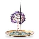 Incense Holder for Sticks, Healing Crystal Stone Money Tree Incense Burner, Ash Catcher for Yoga, Meditation and Home Decor (Purple)
