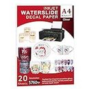 Seogol Waterslide Decal Paper for Inkjet Printers, 20 Sheet A4 Size Clear Water Slide Paper Transfer Printable for DIY Decals Gift Crafts Ceramics Candles and Custom Tumblers (Clear)