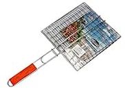 REPLEX Barbecue Grill Net Stainless Steel Roast Grilling Portable BBQ Grill Basket Fish Grill Net Basket Roast Grilling with Wooden Handle Charcoal Grilled Rack Fish Meat Basket BBQ Tool Square Basket