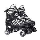 Zuwaos Kids Adjustable Roller Skates for Boys, Outdoor Beginner Light up Rollerskates for Girls Women Men Black