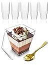 Mini Dessert Cups with Lids and Spoons (50 PACK) (Gold Spoons) – 5 oz Plastic Appetizer Cups for Parfait – Reusable Mini Square Dessert Cups for Events, Parties, & More - BPA Free Catering Supplies