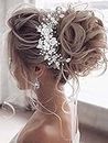 Unicra Flower Bride Wedding Hair Vine Pearl Bridal Hair Piece Leaf Hair Accessories Rhinestone Headband for Women and Girls (9inches) (Silver)