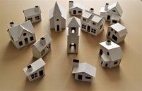 Pack of 12 DIY Putz style glitter houses UNASSEMBLED CORRUGATED CARDBOARD HOUSES