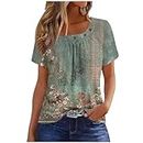 Lightning Deals Today Prime Deal Days 2024 Women Clothes Sale Womens Tops 2024 Summer Short Sleeve T Shirts Dressy Casual Button Decor Tops Trendy Floral Graphic Blouse Cute Boho Tees