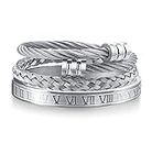 WFYOU 3PCS Stainless Steel Bracelets for Men Gold Roman Numeral Bangle Bracelet Adjustable Cuff Bracelet Mens Luxury Jewelry Bracelets Gifts