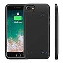 WELUV Coque de chargement pour iPhone 6 6S 7 8 SE 2020 4 000 mAh avec support de téléphone - Coque de chargement de secours rechargeable - Noir