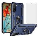 Phone Case for Samsung Galaxy S21 Glaxay S 21 5G 6.2 inch with Tempered Glass Screen Protector Stand Ring Holder Cell Accessories Heavy Duty Rugged Magnetic Gaxaly 21S G5 Women Men Girls Boys Blue
