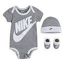 NIKE Children's Apparel Baby Hat, Bodysuit and Bootie Three Piece Set, Grey Sportswear 0/6M