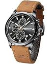 MEGALITH Mens Watches Sport Chronograph Brown Leather Wrist Watch Men Waterproof Quartz Analogue Watches Date Luminous
