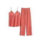 RGVV Pj Sets For Women, Short Summer Pajama Set Sexy Two-Piece Sleepwear Breathable Orange Silk Pajama Set Floral Cami Top Pajama Bottoms Loungewear For Ladies Teenage Girl,S