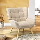 Oikiture Armchair with Fabric Metail Home Lounge Accent Chair Beige