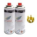 ADD GEAR HANS Isobutane Propane Mix Butane Gas Alloy Steel Canister with Refill Adapter Combo (Multicolour) - Pack of 2 Cans