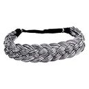 DIGUAN 5 Strands Synthetic Hair Braided Headband Classic Chunky Wide Plaited Braids Elastic Stretch Hairpiece Women Girl Beauty accessory, 56g (Dark Gray)