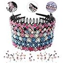 6er Pack Wave Strass Zähne Kamm Stirnbänder für Frauen, LUOLIPEYA Flower Crystal Haarband Haarbügel mit Zähnen rutschfestes Hartplastik 3 Muster (glänzend 6 Farben)