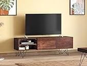 THE MUEBLES STORE Solid Sheesham Wood (Rosewod) Free Standing TV Unit | Walnut Finish | Pre-Assemble