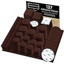 Felt Furniture Pads for Protecting Hardwood Floors by No Sweat DIY - 3M Heavy Duty Self Stick Adhesive Pads for Chairs Legs and Dining Table. Set of 137 Dark Brown Premium Pads That Don't Slip Off