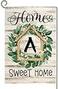 Baccessor Monogram Letter A Garden Flag 12.5 x 18 Inch Vertical Double Sided, Floral Home Sweet Home Flag for Yard Spring Summer Burlap Family Last Name Initial Outside Decoration