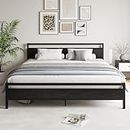 HOJINLINERO King Size Bed Frame with Headboard,Platform Bed Frame King Size with Storage No Box Spring Needed,Heavy Duty King Bed Frame Metal Slat Support Mattress Foundation No Noise,Black