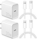 iPhone Charger Fast Charging, 20W PD USB C Wall Plug Power Adapter 2 Pack with 6FT Fast Charge Cable Cord - Fast Charger Compatible with iPhone 14/14 Pro Max/13/13 Pro/12/12 Pro/11/11 Pro/XS, iPad