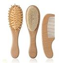Baby Hair Brush and Comb Set, Soft Goat Bristles Wooden Baby Brush Natural, Perfect Scalp Grooming Product for Cradle Cap Brush Infant Toddler Kids Baby Shower Baby Registry Gift
