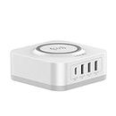 T Teclusive 32W 5 in 1 Multi Wall Charger Station with Type C QC 4.0 USB Port and 15W Wireless Charging | Super Fast Multi Port C Type Adapter Compatible for iPhone 14 13 12 Pro Max/S23 S22 S21 Ultra