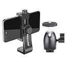 Neewer 360 Degree Rotatable Smartphone Holder Vertical Bracket with Ball Head for iPhone X 8 7 Plus 7 6 Plus, Samsung S8 S7 S6 and Other Phones Within 1.9-3.9 inches Width(Black)