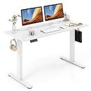 Giantex Electric Standing Desk, 140 x 60 cm Sit Stand Home Office Desk with 3 Memory Height Settings, Height Adjustable Computer Desk with 2 Hanging Hooks & Cable Management (White)