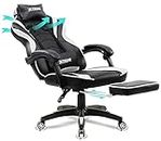 Olsen & Smith XTREME New and Improved 2024 Model Gaming Chair Ergonomic Office Desk PC Computer Recliner Swivel Chair Detachable Padded Head Rest Lumbar Support Cushion & Footrest (Black/White)