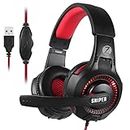 Zoook Sniper Professional Gaming Headset for Xbox One PS4 Headset,LED Light, Over-Ear Gaming Headphones with Soft Memory Earmuffs for PC, Mac, Laptop, Nintendo Switch, Red-Black (ZK-Sniper)
