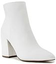 LONDON FOG Womens Evon Winter Ankle Bootie Block Heeled Ankle Boot, White, 10