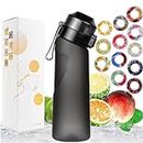 Air Water Bottle Set,Drinking Bottles with 12 Fruit Flavour Pods Scented Flavouring Water 0 Sugar, 0 Calorie,Sports Water Cup Suitable for Gym and Outdoor Sports (Matte Black+12Pc Flavor Pod)