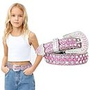 Monopa Kids Rhinestone Western Belt - Cowboy Cowgirl Belts with Bling Diamond Studded and Sequin Leather Belt for Jeans (80cm, Pink)