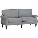 HOMCOM Traditional Style Double Sofa with Sponge Padding and Rubber Wood Leg, 2 Seater Nail Head Accent Loveseat for Living Room, Dining Room, Bedroom, Office, Light Grey