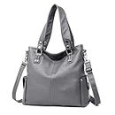 Designer Handbags for Ladies Large Leather Purses Tote Messenger Shoulder Crossbody Top Zipper Bag (Grey)