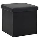 "vidaXL Folding Storage Stool - Black Faux Leather Upholstery, Comfortable Seat with Hidden Storage Space, Ideal for Living Room & Bedroom"