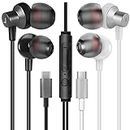 MAS CARNEY [2 Pack] TI3 Digital USB Type C Earphones, USB C Earbuds,in-Ear Earbud Noise Isolating Pure Sound and Powerful Bass for USB-C Type-c Music Device-Black/White