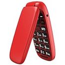 USHINING GSM Senior Mobile Phone Flip Mobile Phone Without Contract, Large Buttons Mobile Phone Simple with Emergency Call Button 1.77 Inch Colour Display - Red