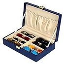 fico Hard Craft Sunglasses Specs Spectacle Eyewear Goggles Organizer Box Case 8 slots PU Leather Sunglass Shades Holder Cover Pouch Organiser Box For Men and Women (Blue)