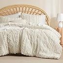 Bedsure Tufted Boho Comforter Set King - Beige Boho Bedding Comforter Set, 3 Pieces Farmhouse Shabby Chic Embroidery Bed Set, Soft Jacquard Comforter for All Seasons