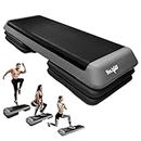 Yes4All Adjustable Workout Aerobic Exercise Step Platform Health Club Size with 4 Adjustable Risers Included and Extra Risers Options - Gray Black