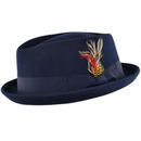 Excelente calidad hecho a mano 100% lana diamante corona pastel de cerdo sombrero en azul marino 4 tallas