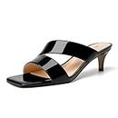 MODENCOCO Women's Comfortable Fashion Dating Patent Low Heel Slip On 2 Inch Square Toe Kitten Heeled Sandals Black Size 8.5 - Zapatos de Mujer de Tacon Bajo Elegantes, Black, 8.5