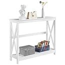 Yaheetech Console Table, 2 Tiers Entryway Table with Storage Shelves, Wooden Sofa Table for Entryway Hallway Living Room Bedroom,101.5x30x81cm,X-Design, White