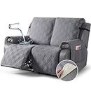 TAOCOCO 100% Waterproof Loveseat Recliner Cover, Non Slip Split Loveseat Covers for Reclining Loveseat with Elastic Straps, Washable Recliner Chair/Furniture Protector for Kids Pets(2 Seater, Gray)
