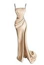 Champange Prom Dresses Ruched Bridesmaid Dress Mermaid Beaded Formal Evening Gowns for Women