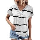 My-Account,Tunic V Neck Shirts for Women Casual V Neck Short Sleeved T Shirt with Pleated Stripes Womens Plus Size (White-B, M)