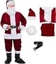 Partysanthe Velvet Adult Santa Suit For Men 5 Pcs Set Christmas Santa Clause Costume,Multicolor